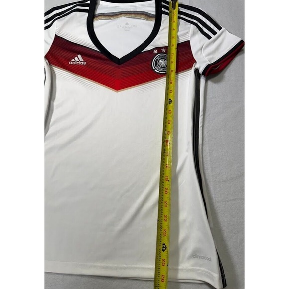 Adidas Shirt Deutscher Fussball-Bund Soccer Climacool Women Medium White V Neck - Picture 6 of 16